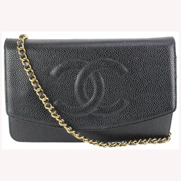 Chanel Black Caviar CC Logo Timeless Wallet on Chain WOC 61cz63s - Picture 1 of 12